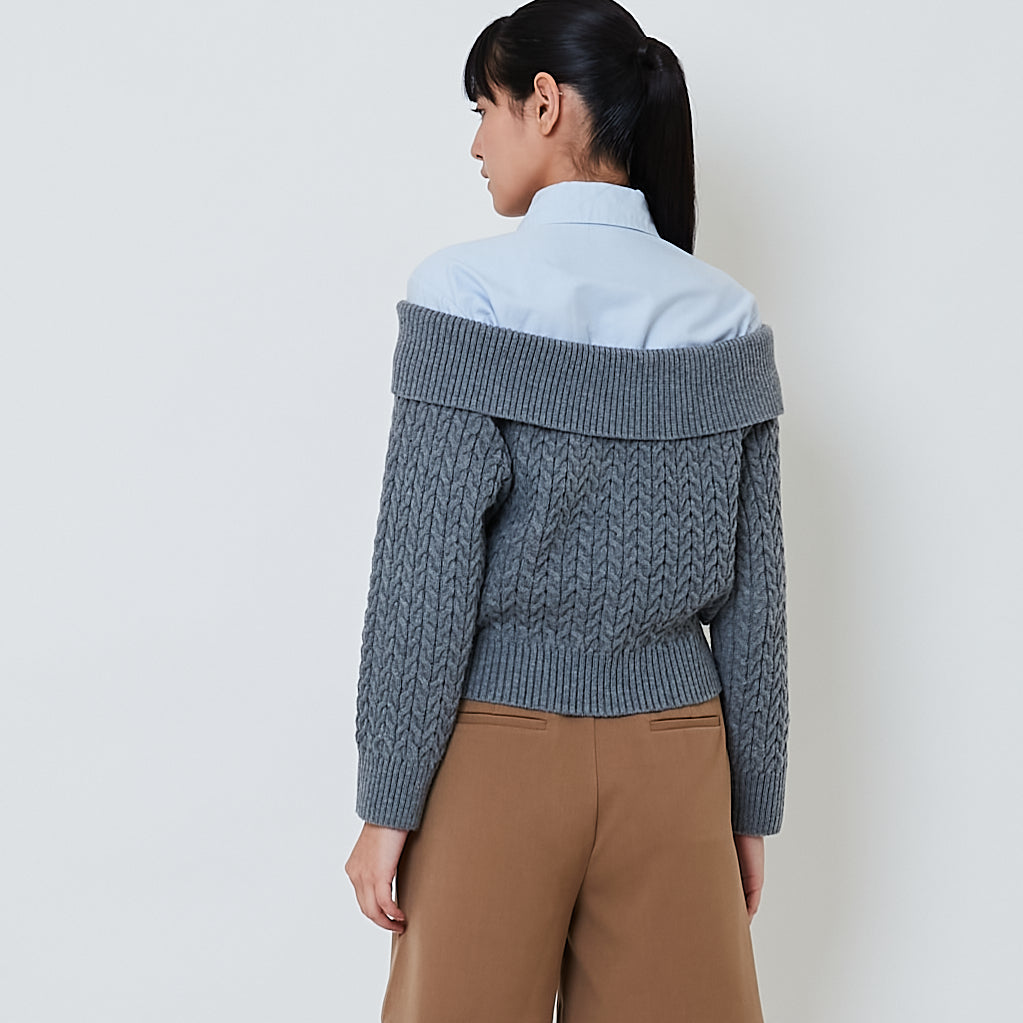 Women Off Shoulder Knit Top - Grey - SW2603091A