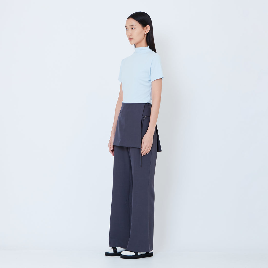 Women Straight Cut Pants with Skirt Overlay - Grey - SW2603102A