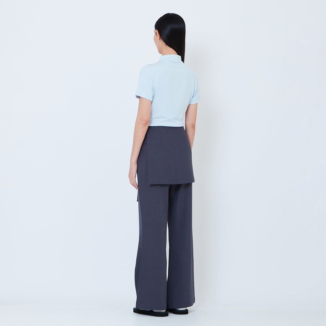 Women Straight Cut Pants with Skirt Overlay - Grey - SW2603102A