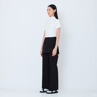 Women Straight Cut Pants with Skirt Overlay - Black - SW2603102B