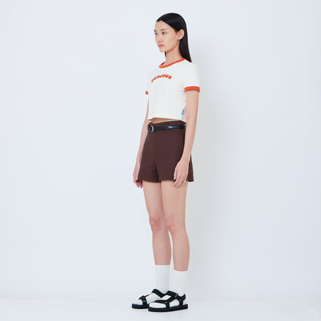 Women Stretch Cotton Shorts - Brown - SW2605110C