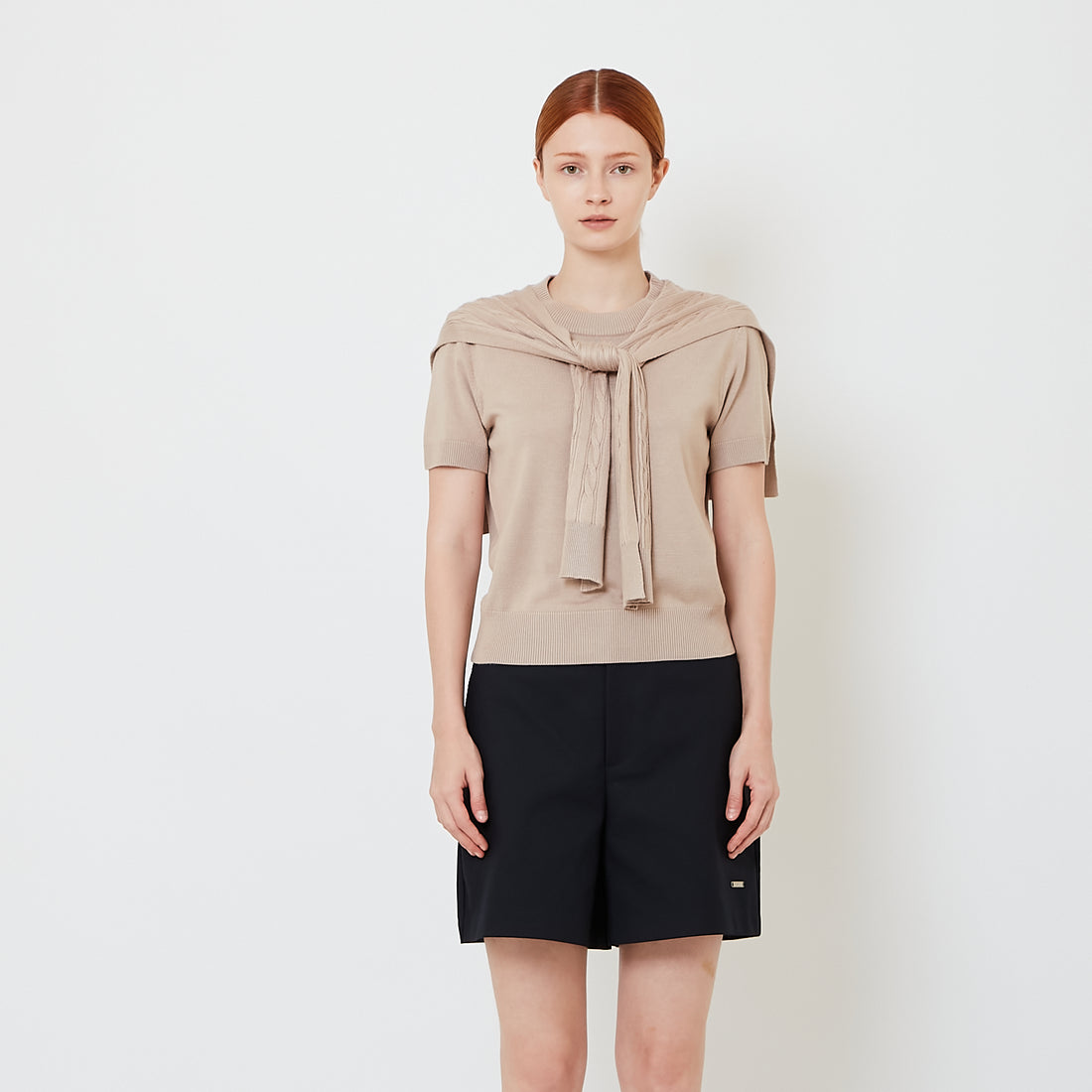 Women 2-in-1 Cable Knit Top - Khaki - SW2605108B