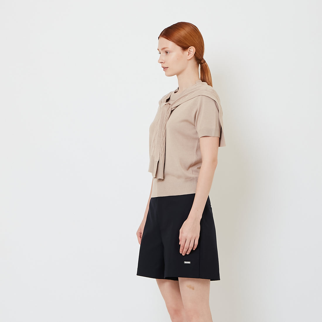 Women 2-in-1 Cable Knit Top - Khaki - SW2605108B