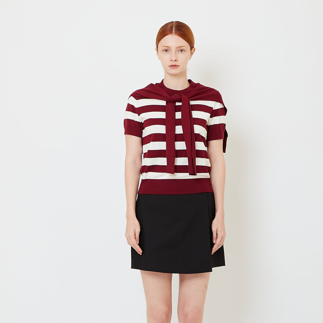 Women Striped 2-in-1 Knit Top - Maroon - SW2605109A