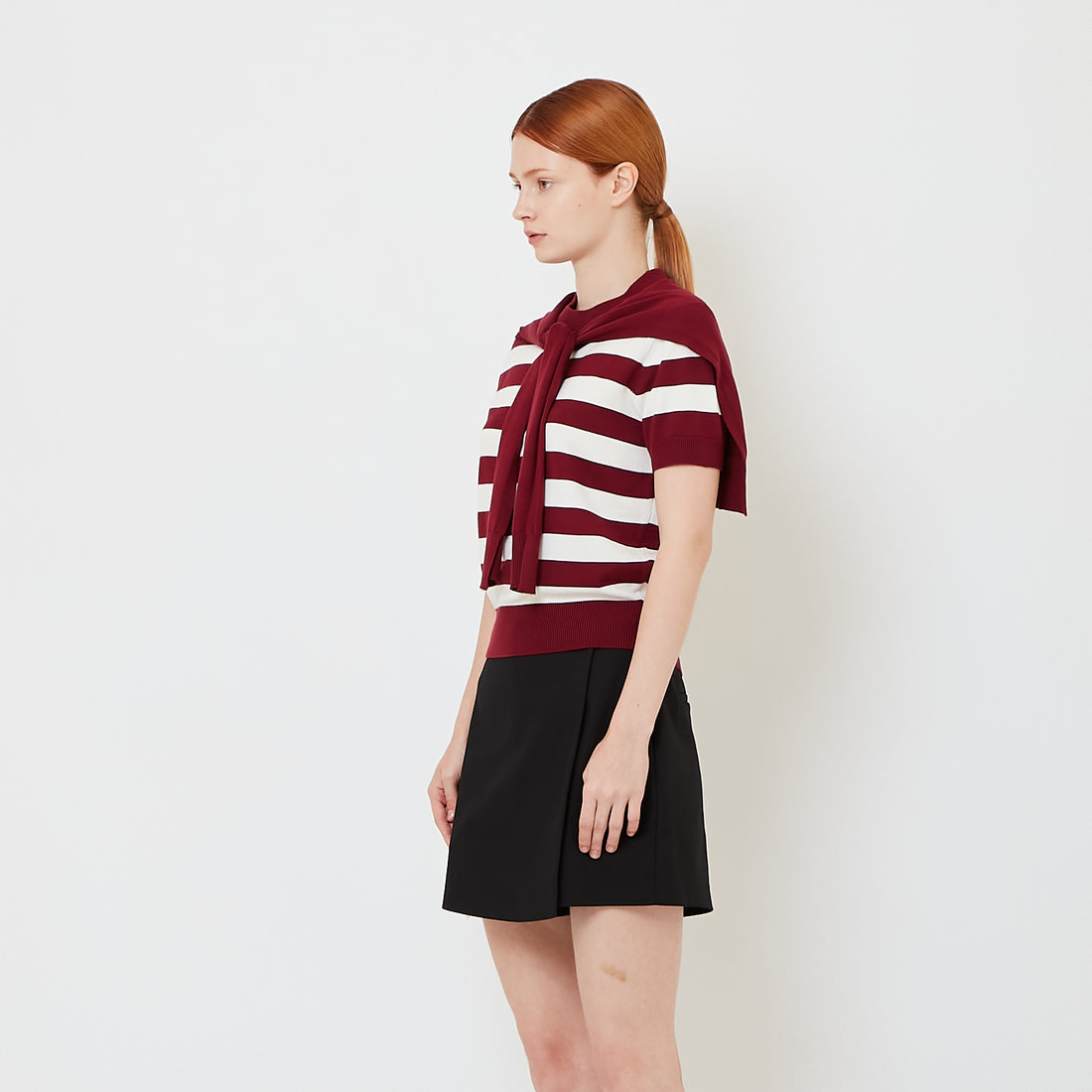 Women Striped 2-in-1 Knit Top - Maroon - SW2605109A