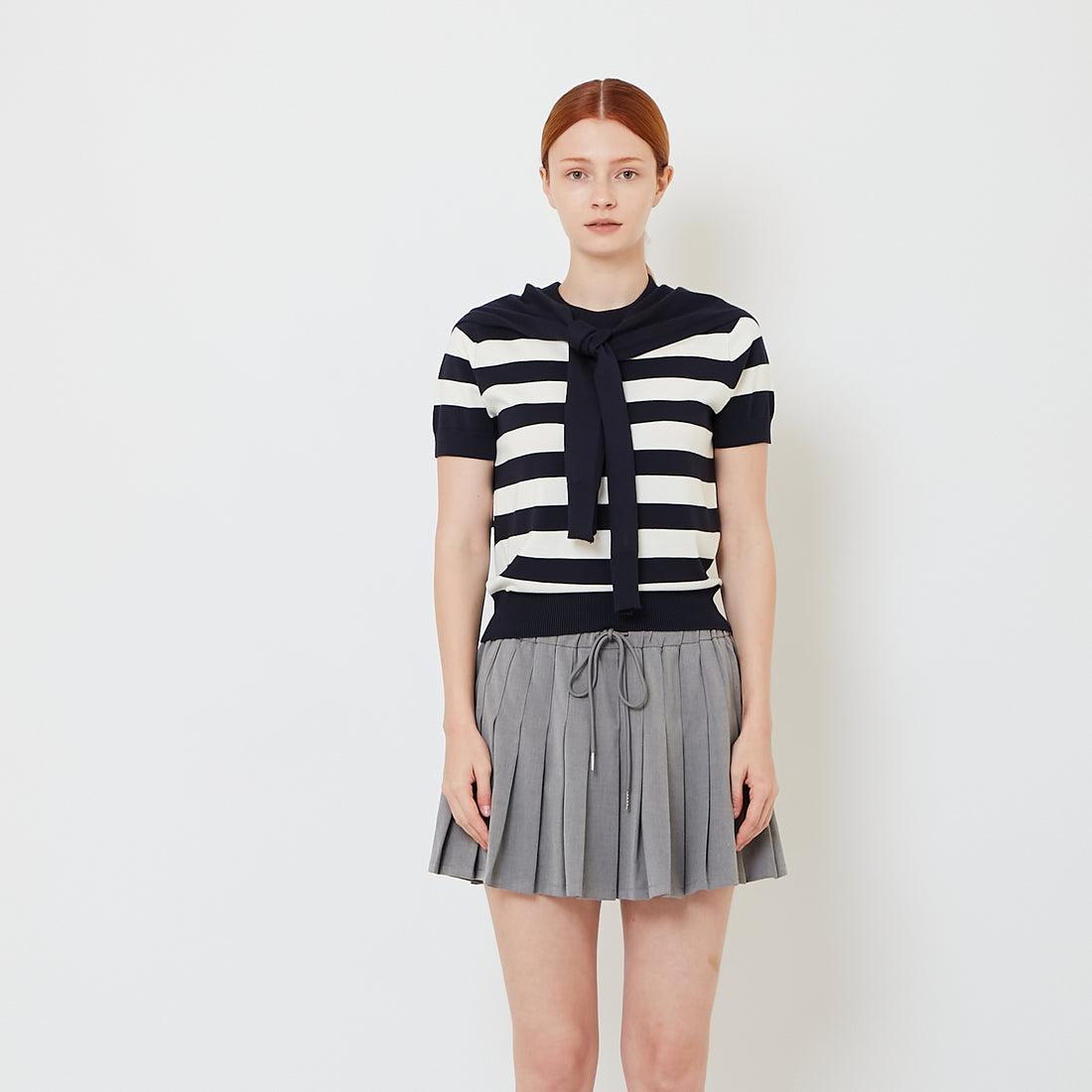 Women Striped 2-in-1 Knit Top - Navy - SW2605109B