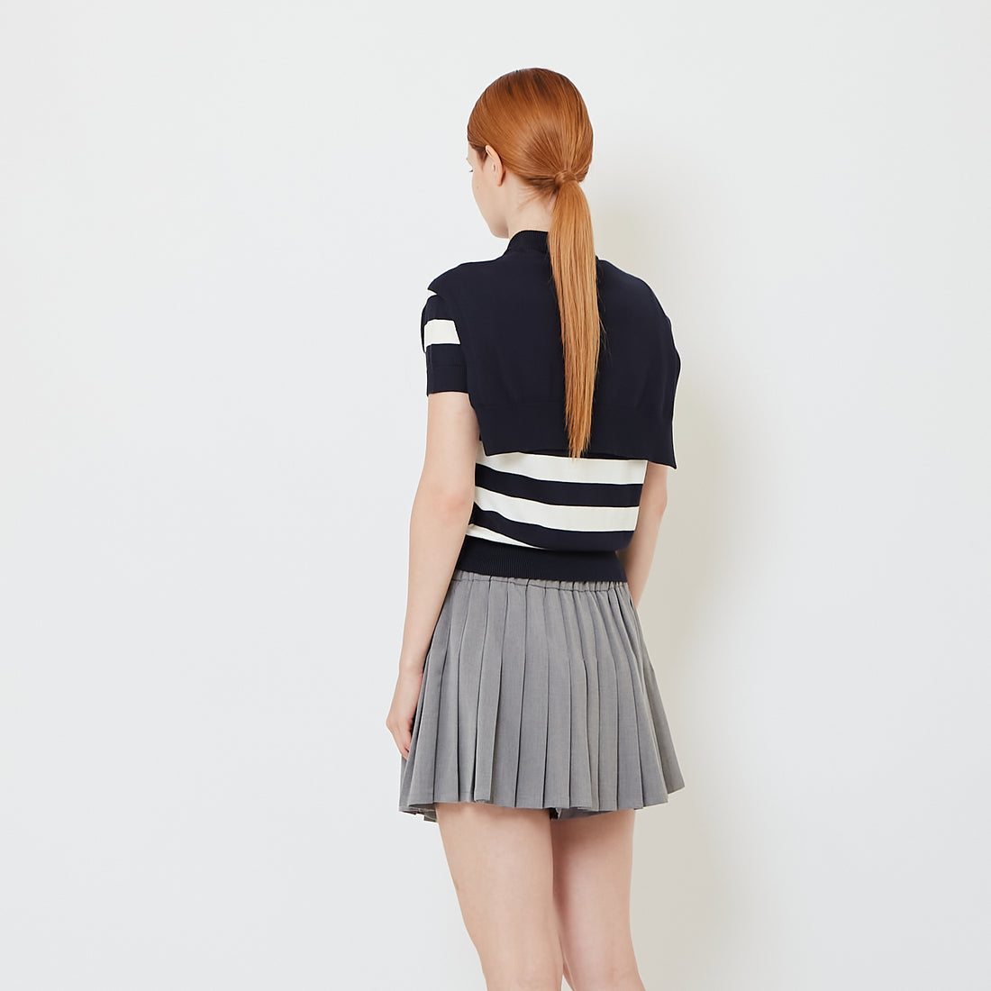 Women Striped 2-in-1 Knit Top - Navy - SW2605109B
