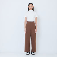 Women Elastic Waist Long Pants - Brown - SW2605148B