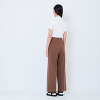 Women Elastic Waist Long Pants - Brown - SW2605148B