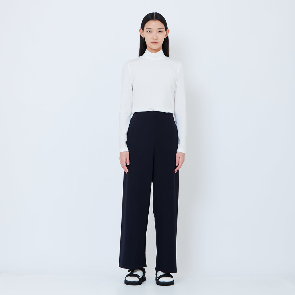 Women Elastic Waist Long Pants - Navy - SW2605148C