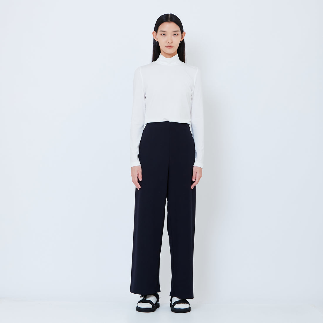 Women Elastic Waist Long Pants - Navy - SW2605148C