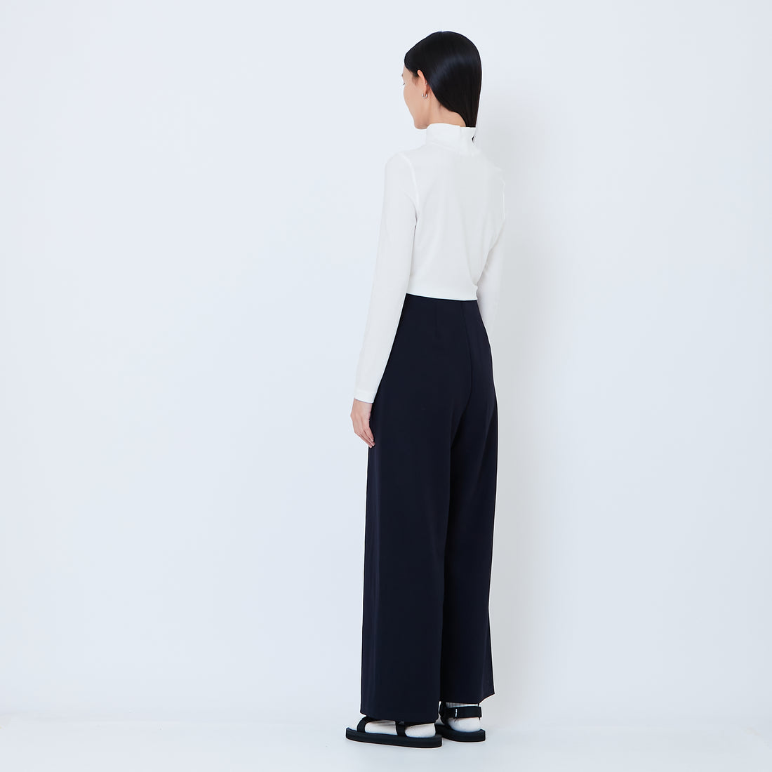 Women Elastic Waist Long Pants - Navy - SW2605148C