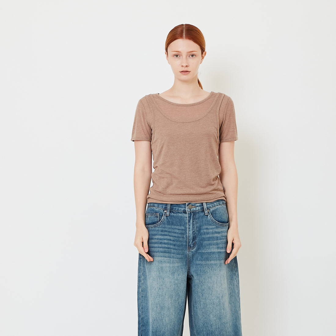 Women Double Layered Top - Brown - SW2606114B