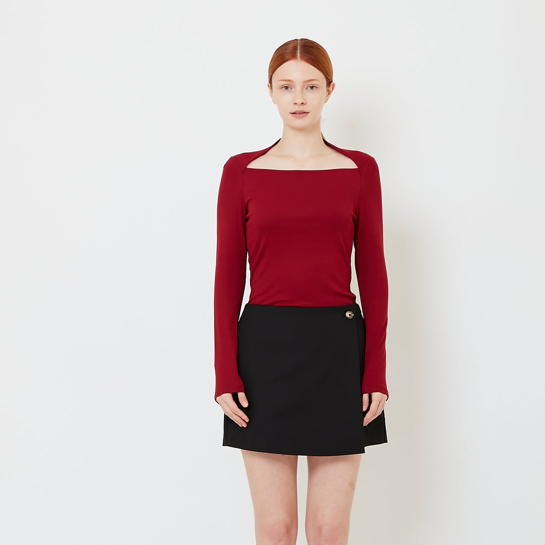 Women Ribbed Long Sleeve Top - Maroon - SW2606116B