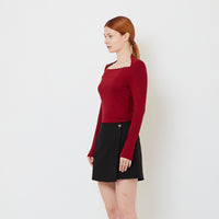 Women Ribbed Long Sleeve Top - Maroon - SW2606116B