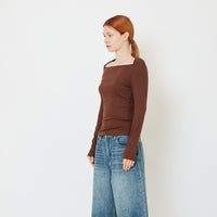 Women Ribbed Long Sleeve Top - Brown - SW2606116C