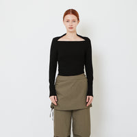 Women Ribbed Long Sleeve Top - Black - SW2606116D