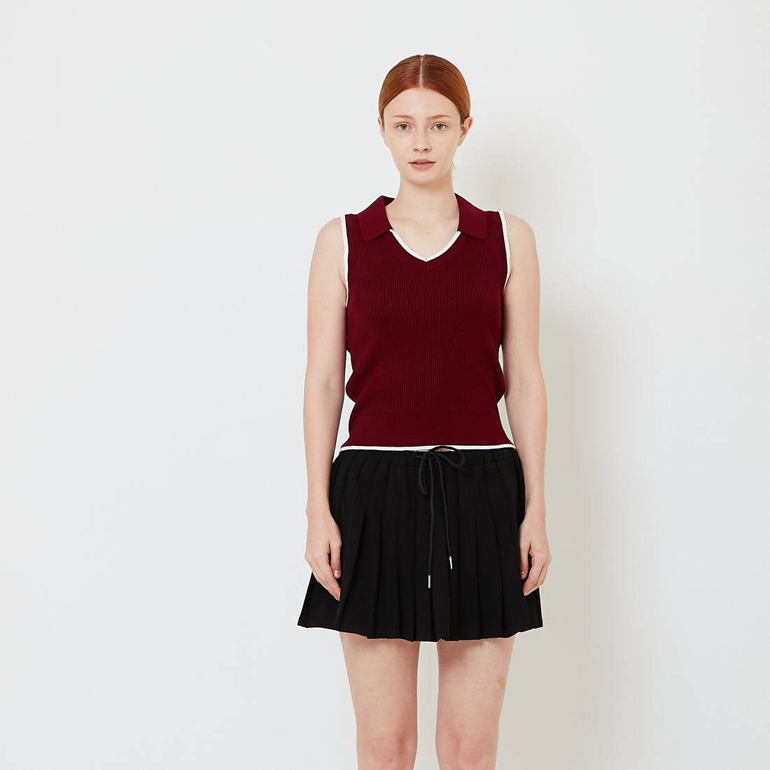 Women Rib-Knit Vest - Maroon - SW2606117A