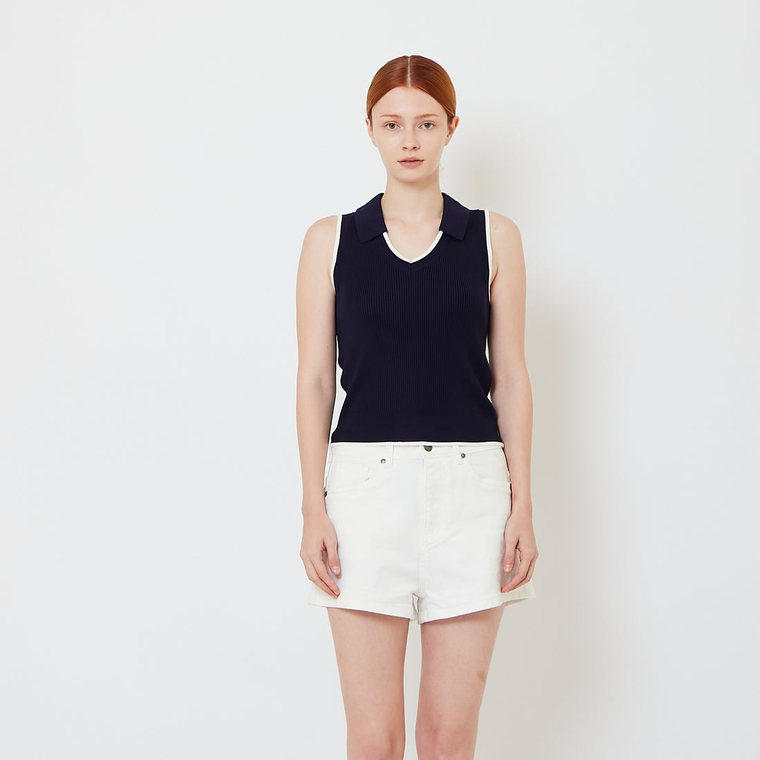 Women Rib-Knit Vest - Navy - SW2606117B