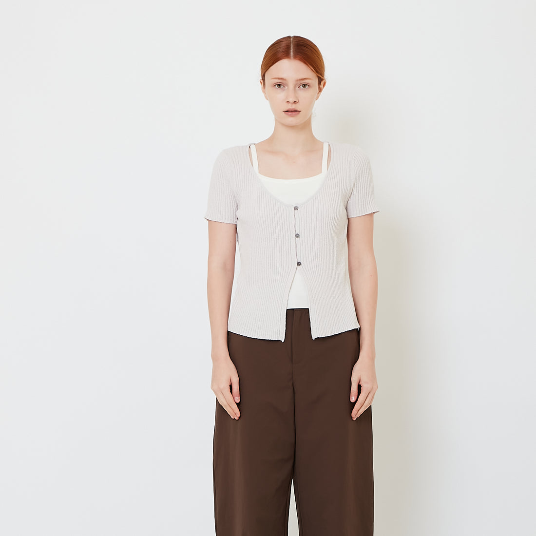 Women 2-in-1 Knit Top - Grey - SW2606118A