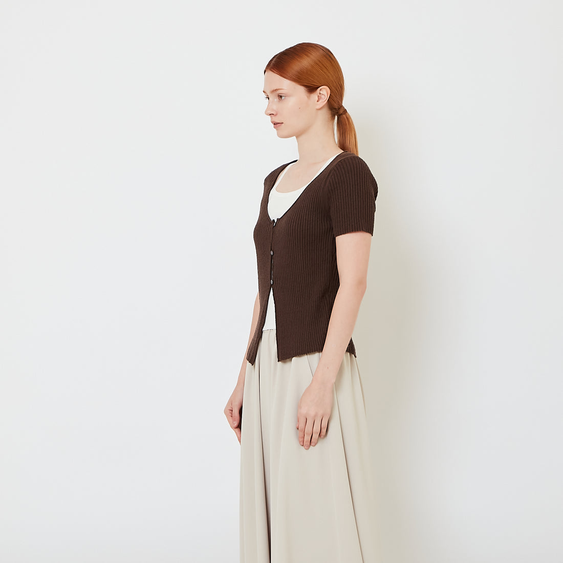 Women 2-in-1 Knit Top - Brown - SW2606118B