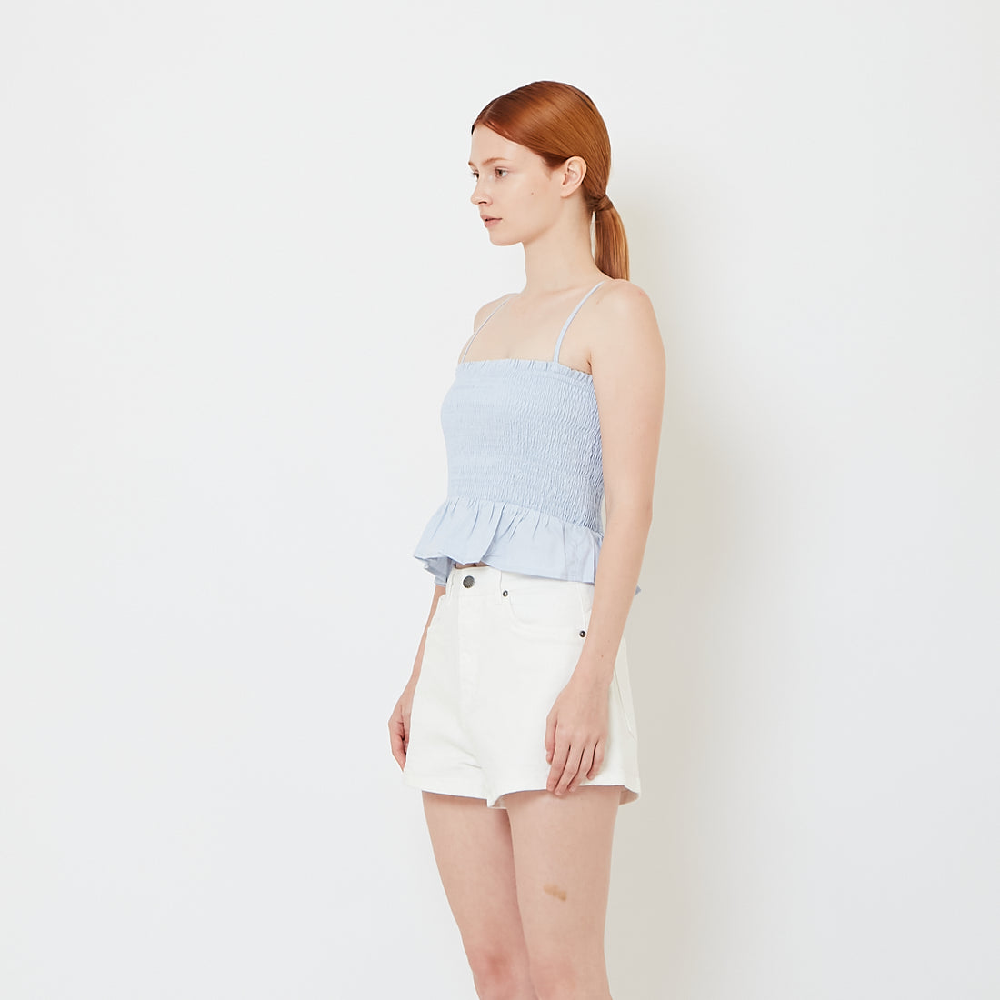 Women Smocked Tank Top - Light Blue - SW2606131B