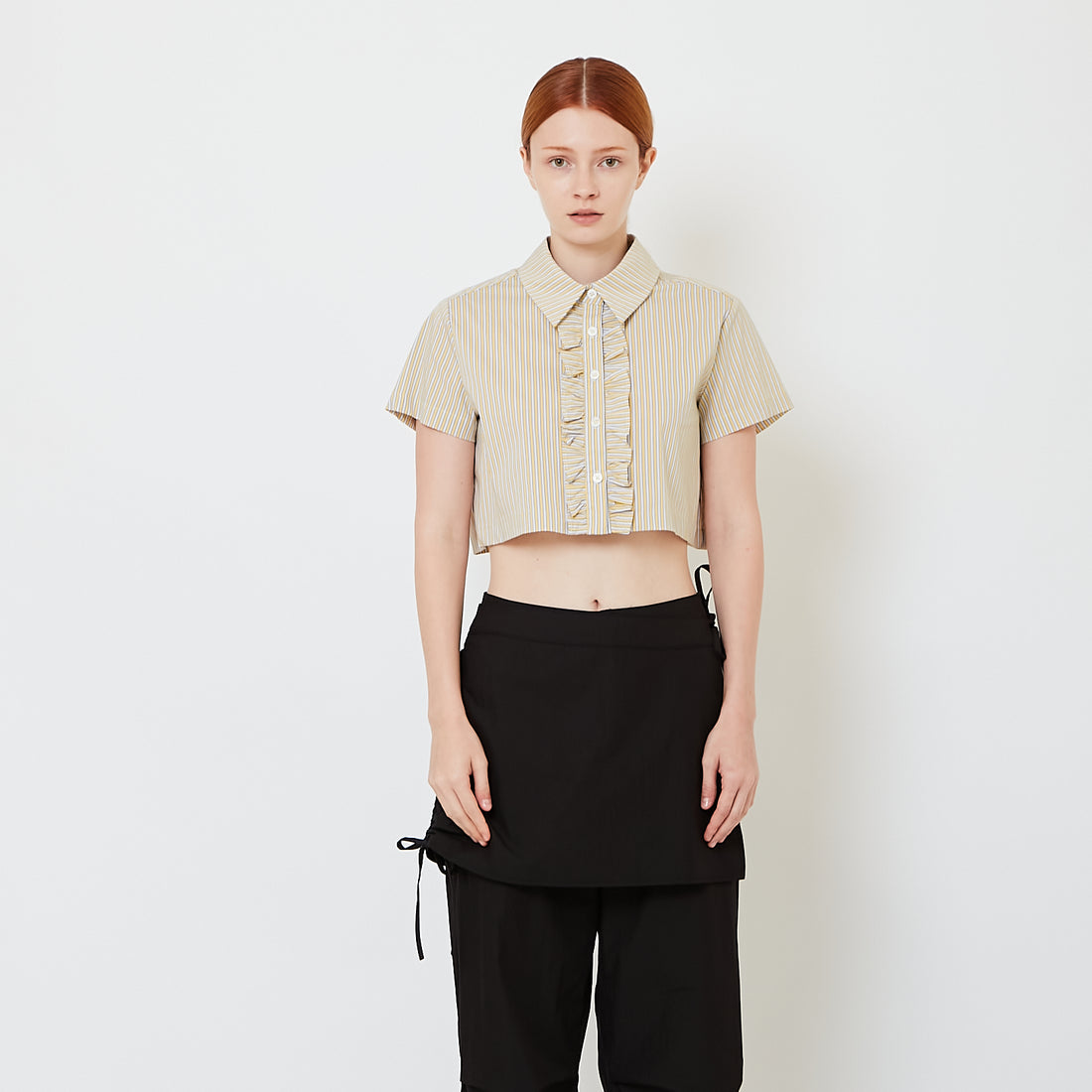 Women Ruffle Cropped Shirt - Yellow - SW2606132A