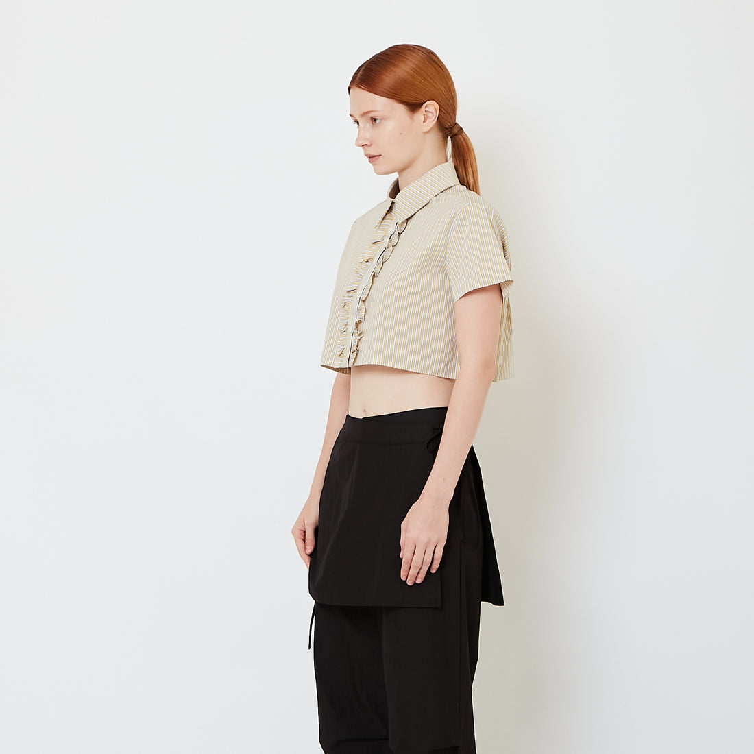 Women Ruffle Cropped Shirt - Yellow - SW2606132A