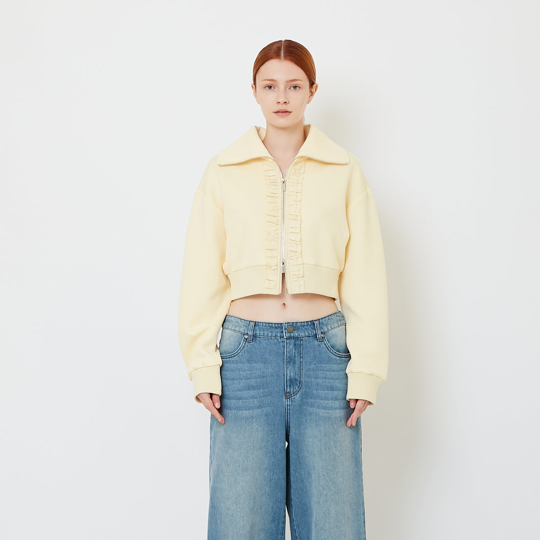 Women Ruffled Neoprene Jacket - Yellow - SW2606134A