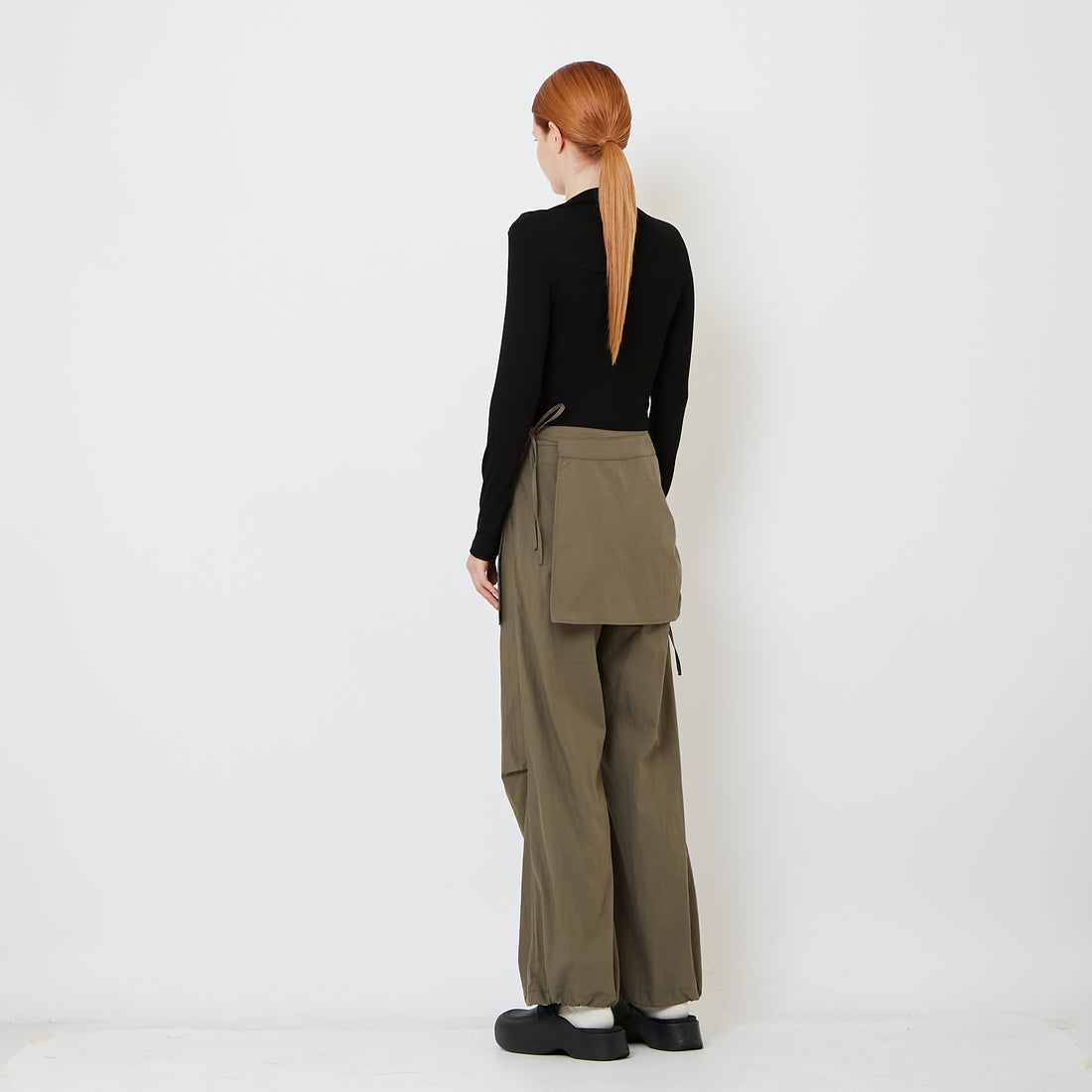 Women Straight Cut Pants with Skirt Overlay - Khaki - SW2606135A