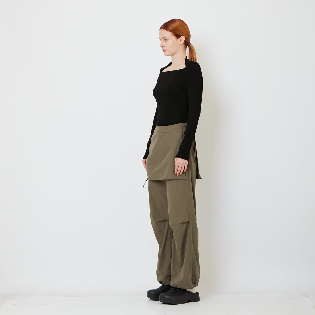 Women Straight Cut Pants with Skirt Overlay - Khaki - SW2606135A