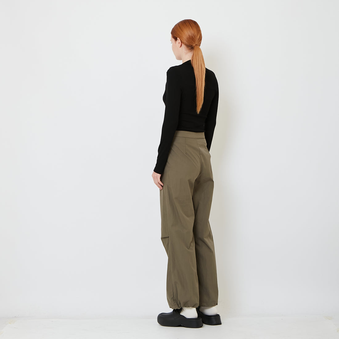 Women Straight Cut Pants with Skirt Overlay - Khaki - SW2606135A