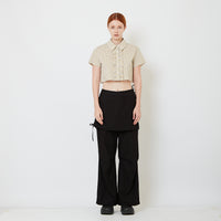 Women Straight Cut Pants with Skirt Overlay - Black - SW2606135B
