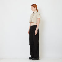 Women Straight Cut Pants with Skirt Overlay - Black - SW2606135B