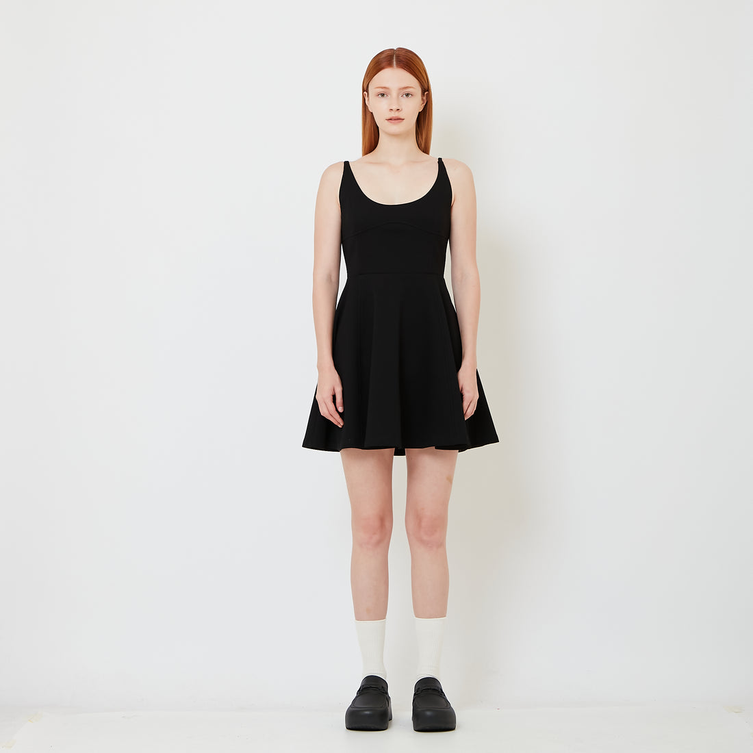 Women Scoop Neck Mini Skater Dress - Black - SW2606136A