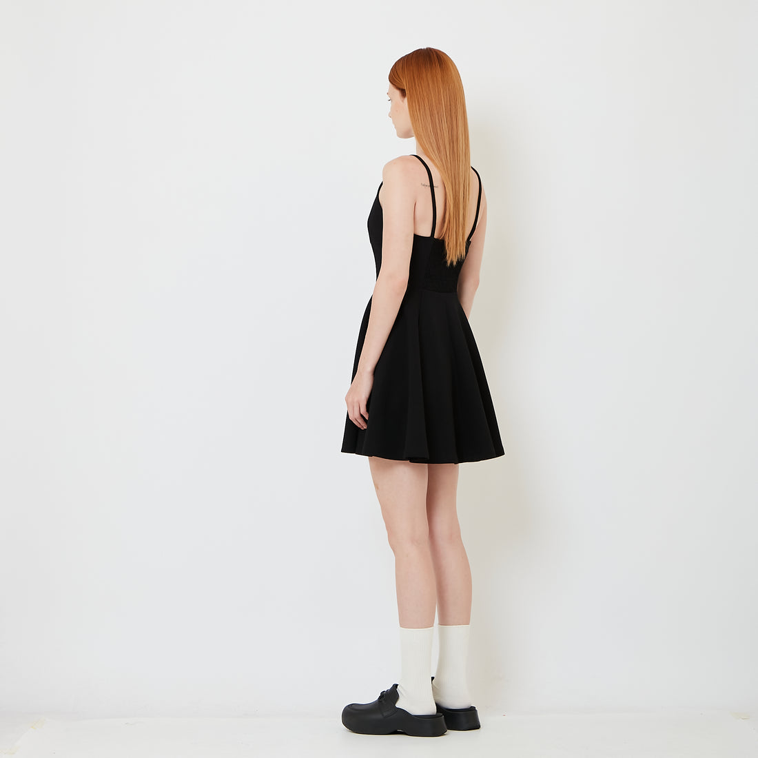 Women Scoop Neck Mini Skater Dress - Black - SW2606136A