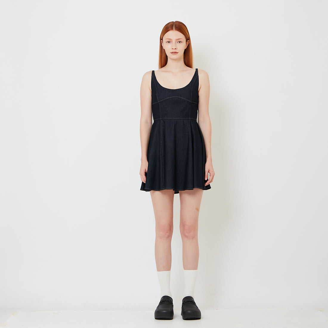 Women Scoop Neck Mini Skater Dress - Navy - SW2606137A