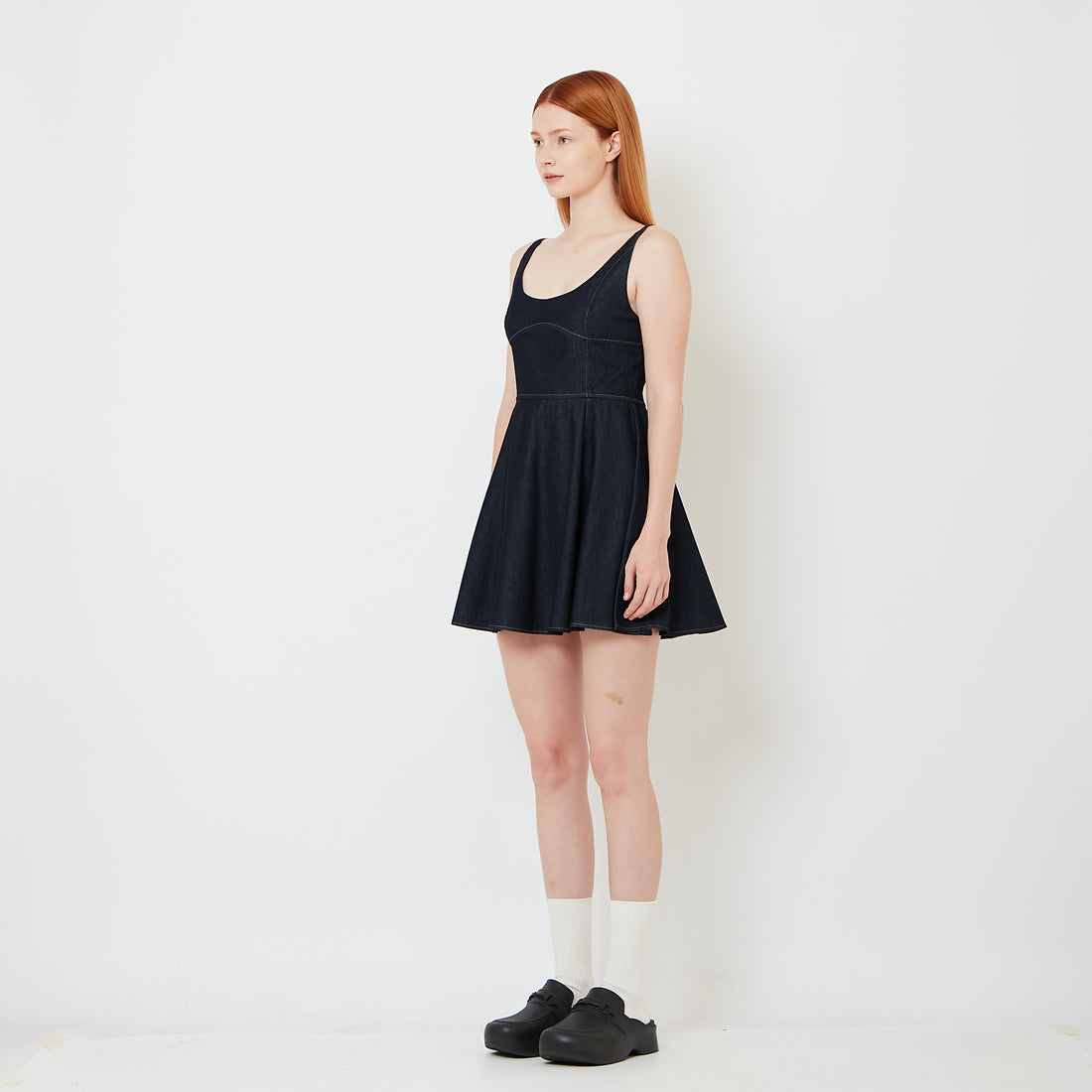 Women Scoop Neck Mini Skater Dress - Navy - SW2606137A