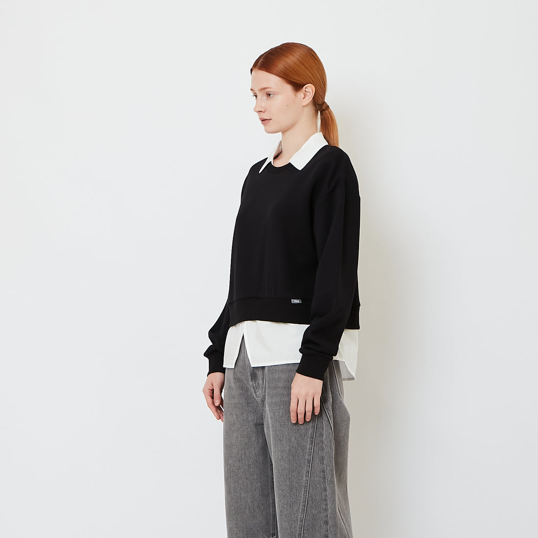 Women Combined Long Sleeve Top - Black - SW2606140B
