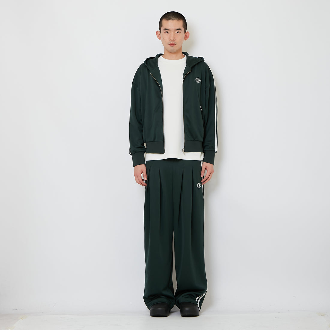 Genderless Pleated Track Pants - Dark Green - SW2606145B