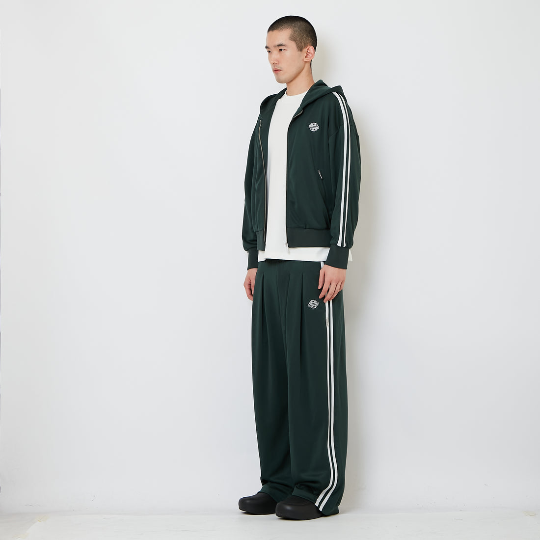 Genderless Pleated Track Pants - Dark Green - SW2606145B