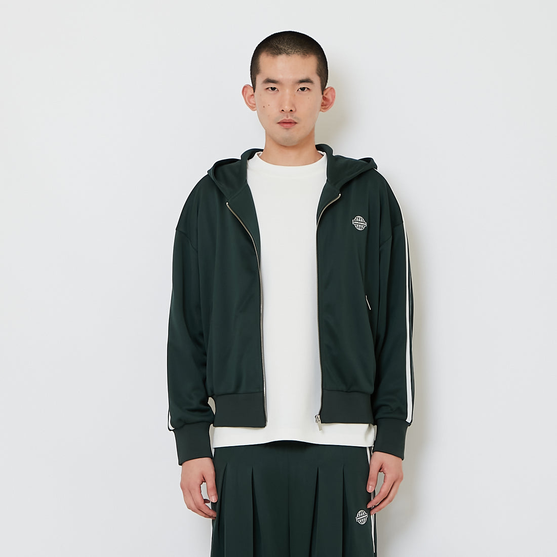 Genderless Hooded Track Jacket - Dark Green - SW2606146B