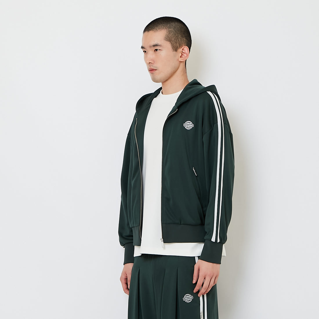 Genderless Hooded Track Jacket - Dark Green - SW2606146B