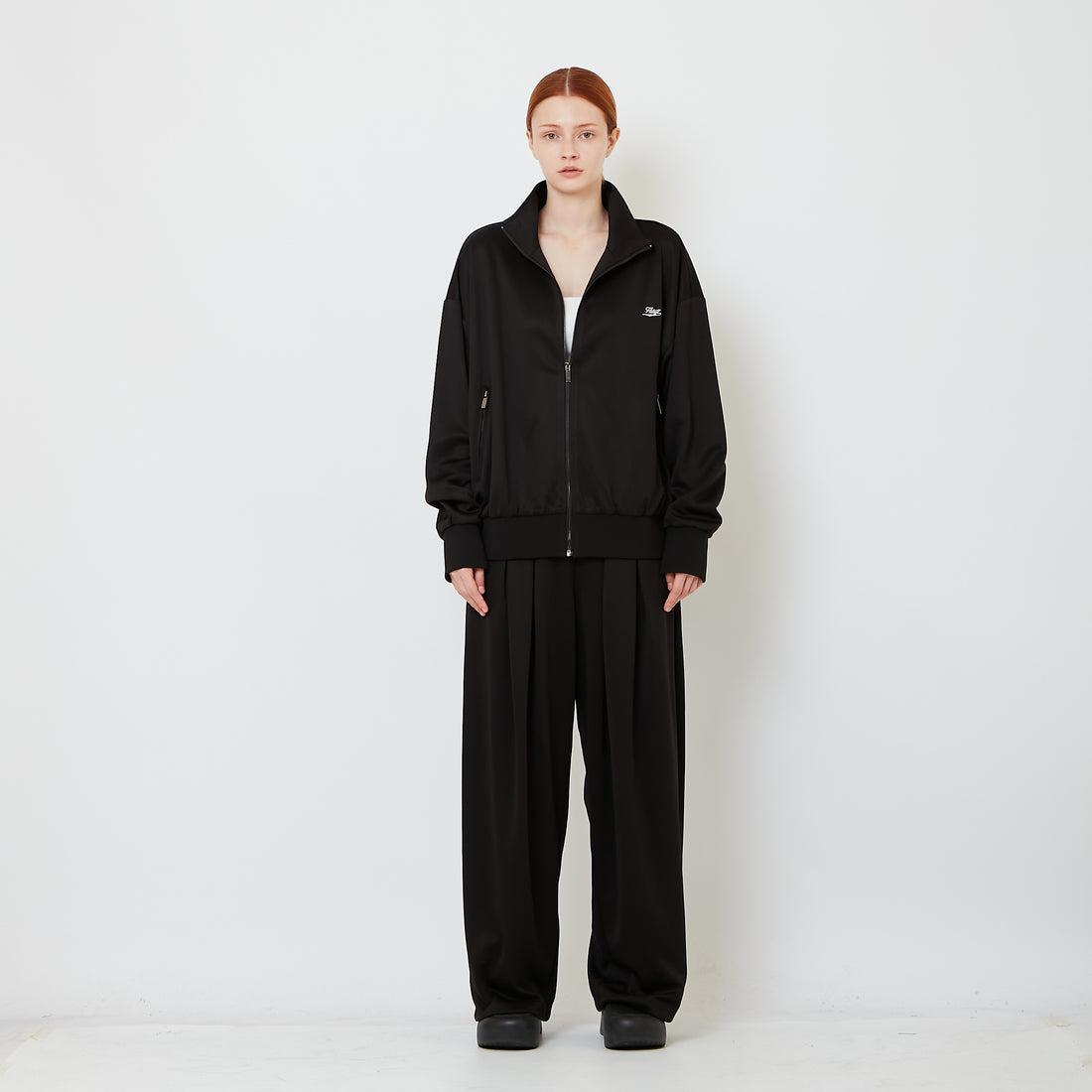 Genderless Pleated Track Pants - Black - SW2606232D