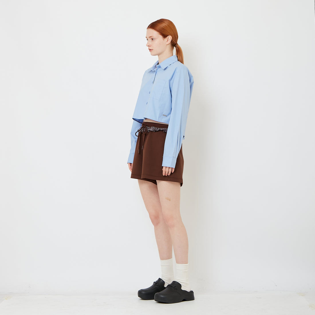 Women Double Waisted Ruffle Shorts - Brown - SW2608152A