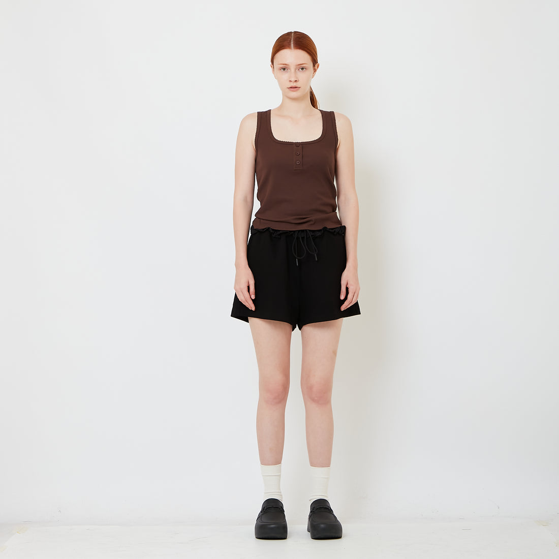 Women Double Waisted Ruffle Shorts - Black - SW2608152B