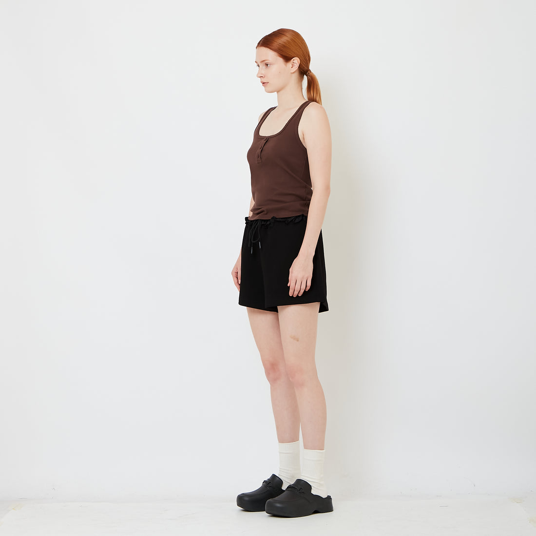 Women Double Waisted Ruffle Shorts - Black - SW2608152B