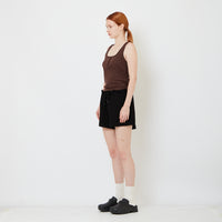Women Double Waisted Ruffle Shorts - Black - SW2608152B