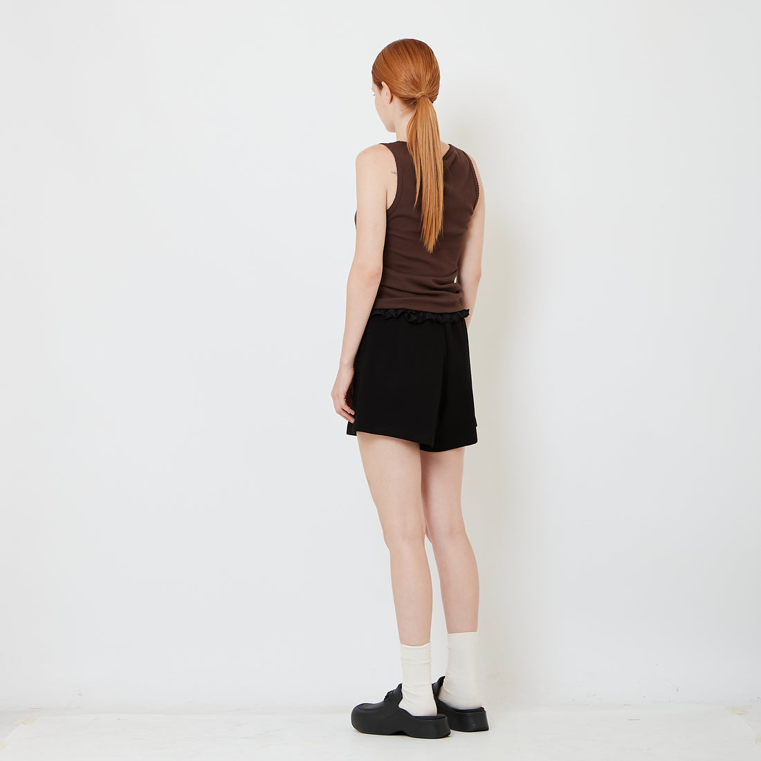 Women Double Waisted Ruffle Shorts - Black - SW2608152B