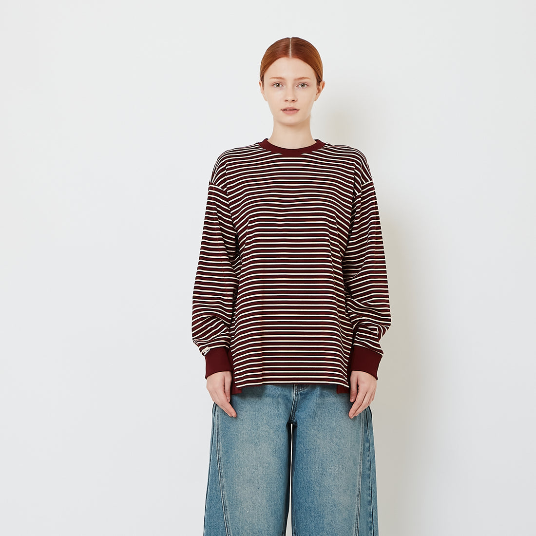 Women Striped Combined Top - Wine - SW2608155A